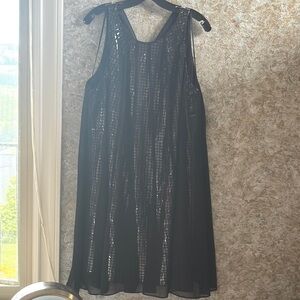 Black Cocktail Dress Metallic Silver Slip Mesh Overlay